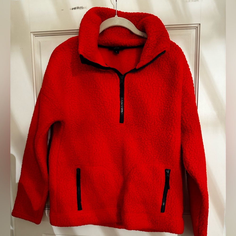 J. Crew Bright Red Sherpa Half-Zip Pullover